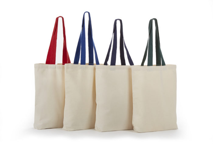 TB300 Canvas Shopping Tote Bag With Gusset & Color Web Handles 15 X 16 X 3-0