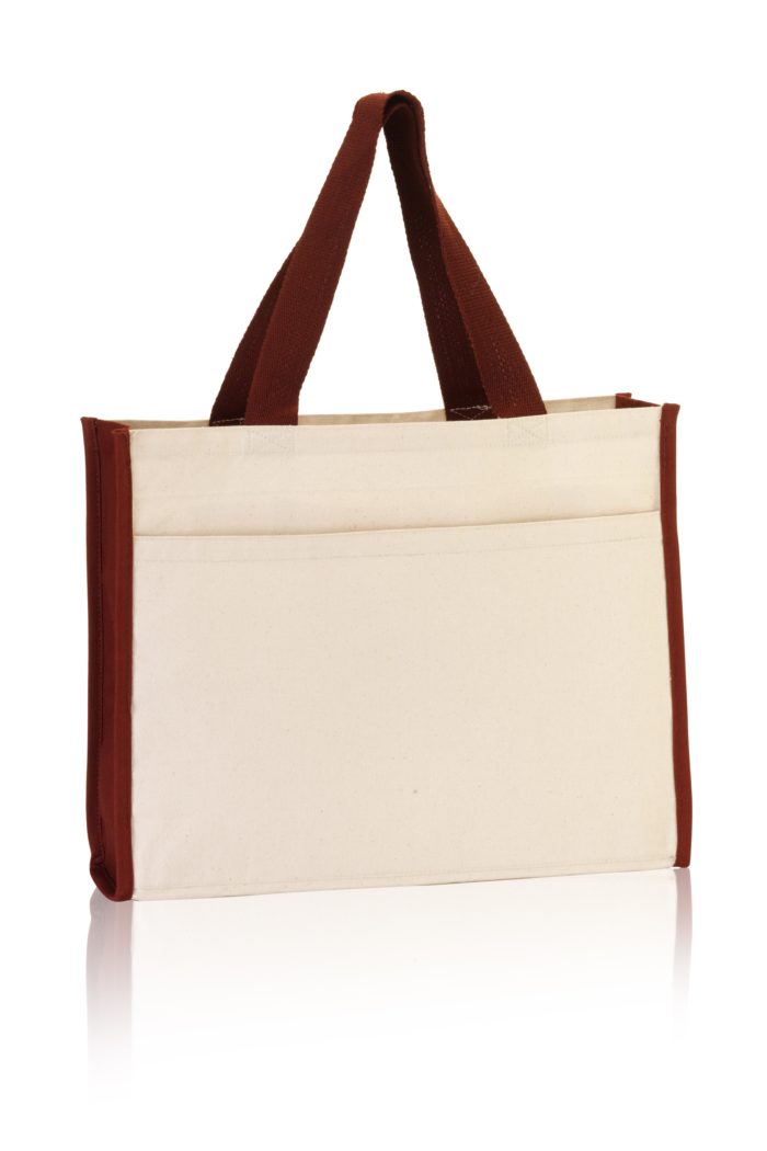 BG1499 . Large Canvas Tote with contrasting handles and a full front pocket-485