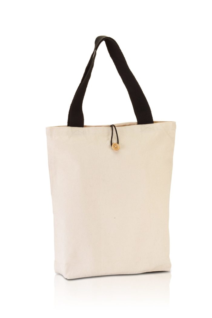 BG899. Canvas Tote with Contrasting Handles and Front Button-0