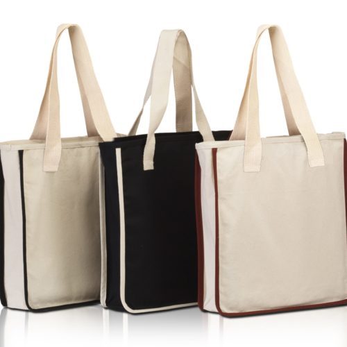 BG999. Modern Canvas Tote with Natural Handles and Contrasting Piping-0