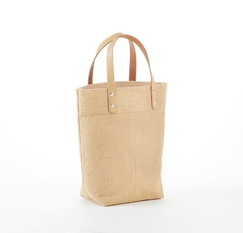 J915.Mini Jute Gift Tote Bag with Leather handles. -0