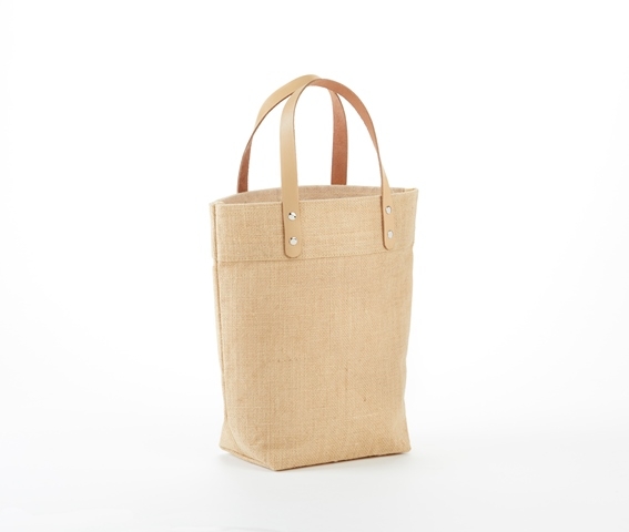 J915.Mini Jute Gift Tote Bag with Leather handles. -0