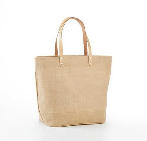 J916Large. Large Jute Tote bag with leather handles, zippered closure and zippered pocket inside-498