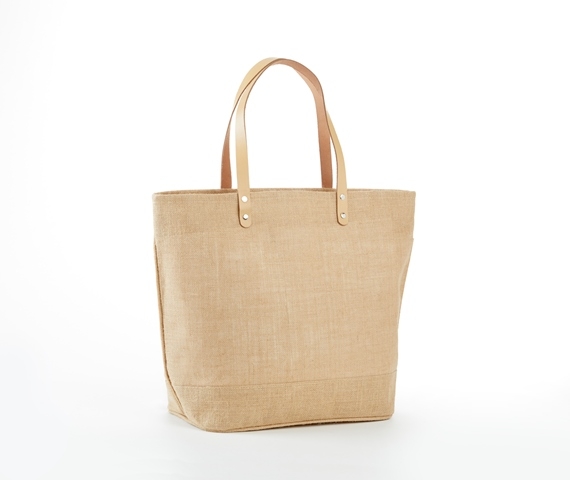 J916Large. Large Jute Tote bag with leather handles, zippered closure and zippered pocket inside-498