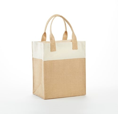J918. Mini Jute Gift Bag with colored cotton trims and self Fabric handles-0